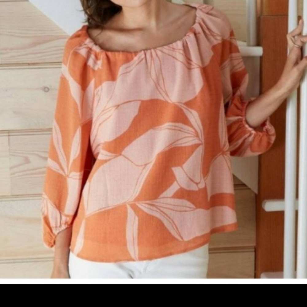 A New Day Two Tone Boho Coral Tropical Flower‎ Blouse